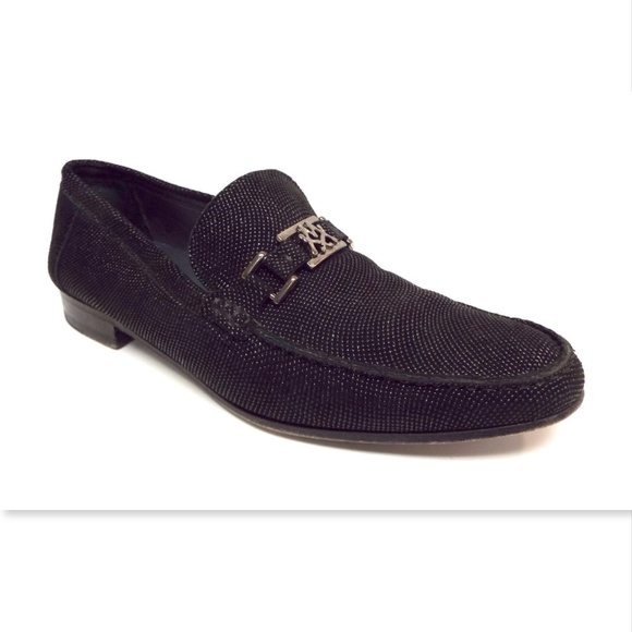 MEZLAN Custom Logo Buckle Black Pinhead Suede Leather Slip-on Loafers 11